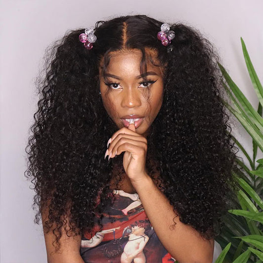 Natural Blend Afro Curly Glueless Human Hair Wigs With Elastic Drawstring 13x4 13x6 Ear To Ear Lace Wigs