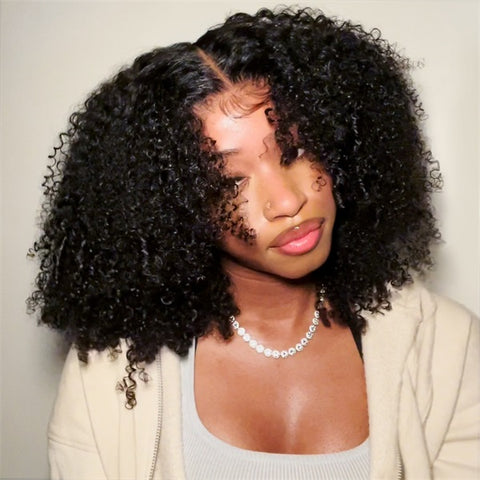 Vshow Bleached Knots Afro Curly Wear Go Wig Ready To Wear HD Lace Glueless Human Hair Wigs