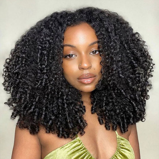 Vshow Burmese Curly Hair Half Wigs 250% Density With Finger Curly At End Flip Over Curly Human Hair Wigs