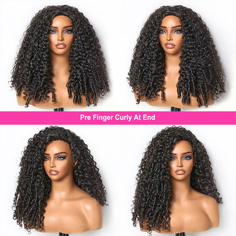 Vshow Burmese Curly Hair Half Wigs 250% Density With Finger Curly At End Flip Over Curly Human Hair Wigs