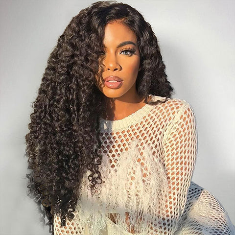 Vshow Burmese Curly Hair Half Wigs 250% Density With Finger Curly At End Flip Over Curly Human Hair Wigs