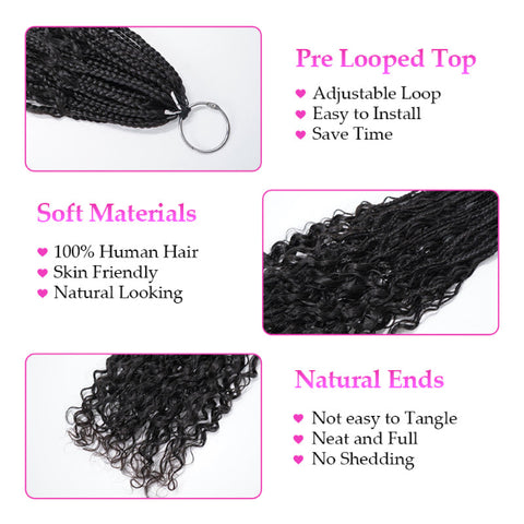 [PermaFuse Serise] Goddess Boho Box Braids Crochet Hair Pr-Looped With Wave Ends Blend  Human Hair Extensions Lightweight Breathable