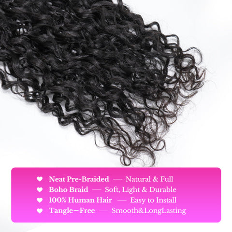 [PermaFuse Serise] Goddess Boho Box Braids Crochet Hair Pr-Looped With Wave Ends Blend  Human Hair Extensions Lightweight Breathable