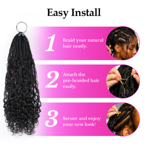 [PermaFuse Serise] Goddess Boho Box Braids Crochet Hair Pr-Looped With Wave Ends Blend  Human Hair Extensions Lightweight Breathable