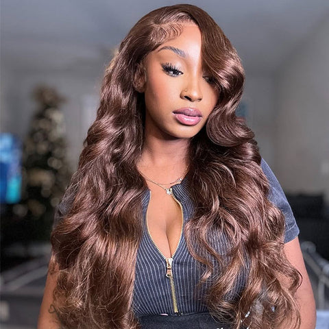 Vshow Chocolate Brown Layered Cut Glueless Wigs Face Framing Body Wave Human Hair Wig