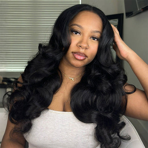 Pre Styled Body Wave Layered Cut Wigs 3 In 1 Half Wigs For Women Natural Blend