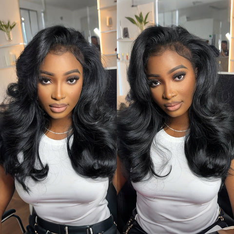 [C Part Design] Bleached Knots Body Wave Wear Go Glueless Wigs Pre Cut Lace Wigs With Drawstring 180% Density Layered Cut Body Wave Wigs For Women