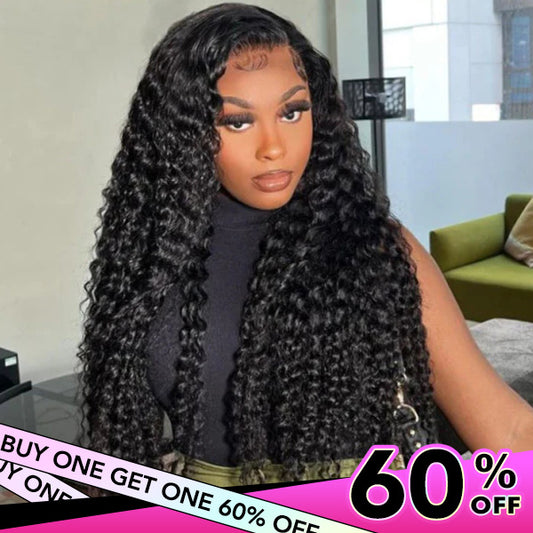 VSHOW HAIR Premium Deep Wave Human Hair 4x4 Lace Closure Wigs Natural Black