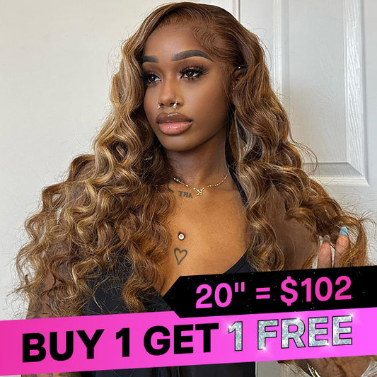 VSHOW Body Wave 4/27 Highlights Human Hair Wig 4x4 Pre Cut Lace Front Wigs For Women