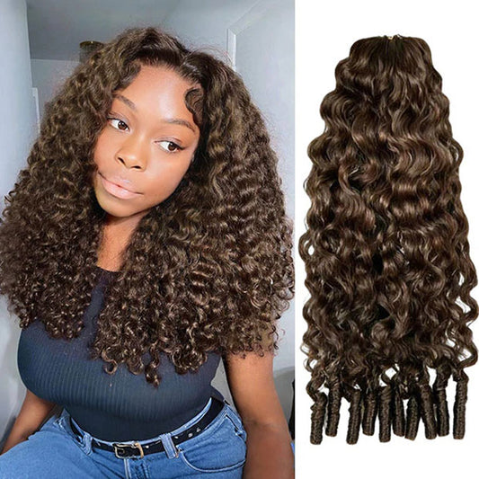 Light Brown Color Burmese Curly Crochet Hair Feather Soft Pre Separated Braid Hair Extensions For Boho Braid