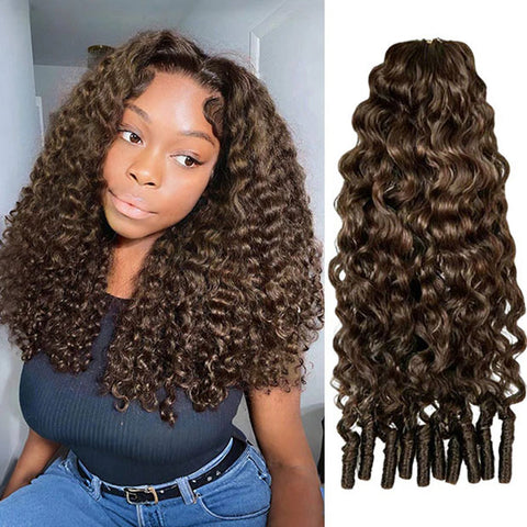 Light Brown Color Burmese Curly Crochet Hair Feather Soft Pre Separated Braid Hair Extensions For Boho Braid
