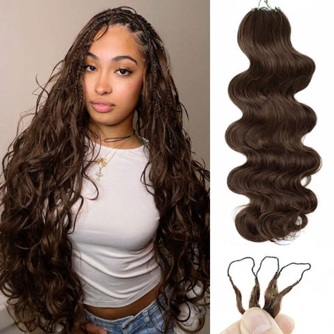 Body Wave Crochet Braid Hair Chocolate Brown Color Feather Soft Mermaid Braids Crochet Human Hair Extensions Pre-Separated For Miracle Knots