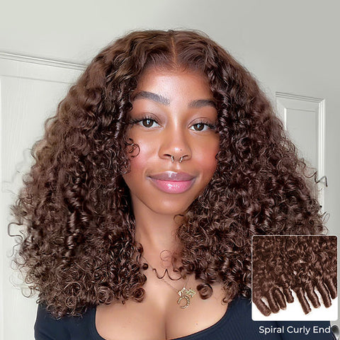 Vshow Chocolate Brown Glueless Wear Go Wigs Burmese Curly Pre-Cut 13x6 Lace With Adjustable Drawstring