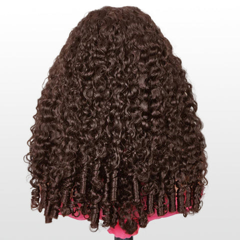 Vshow Burmese Curly Glueless Human Hair Wig Chocolate Brown Color Pre Cut 10x6 Lace Wear Go Wig With Drawstring