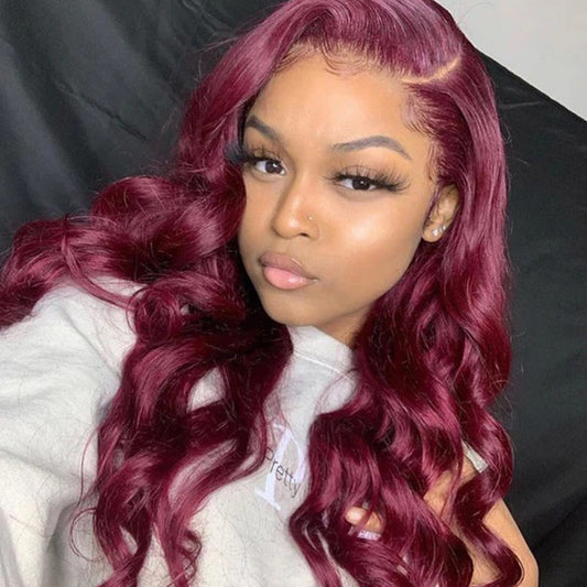 Burgundy Body Wave Human Hair Wear Go Glueless Wigs Pre-cut Lace Preplucked Hairline