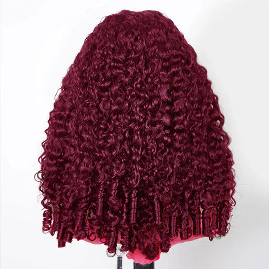 Vshow 99J Burgundy Burmese Curly Hair Wear Go Glueless Human Hair Wigs 10x6 Pre Cut Lace Front Wig