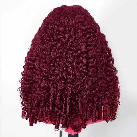 Vshow 99J Burgundy Burmese Curly Hair Wear Go Glueless Human Hair Wigs 10x6 Pre Cut Lace Front Wig