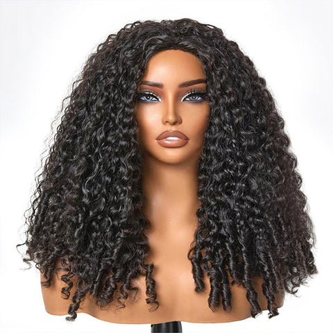 Vshow Burmese Curly Hair Half Wigs 250% Density With Finger Curly At End Flip Over Curly Human Hair Wigs