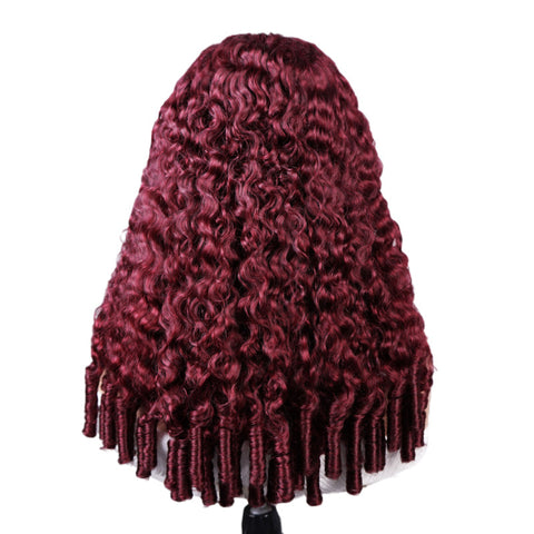 Vshow Burgundy Color Burmese Curly 13x6 Pre Cut Lace Front Human Hair Wigs For Women