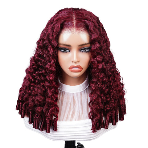 Vshow Burgundy Color Burmese Curly 13x6 Pre Cut Lace Front Human Hair Wigs For Women
