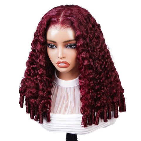 Vshow Burgundy Color Burmese Curly 13x6 Pre Cut Lace Front Human Hair Wigs For Women