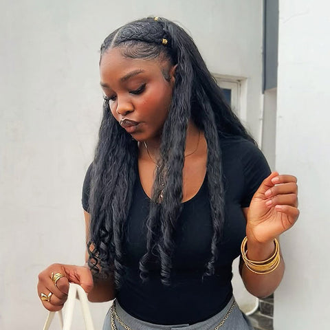 VSHOW Pre Styled Kinky Straight Burmese Curly V Part Human Hair Wigs 250% Density Natural Blend Curly Hair Wigs With Spiral Curls
