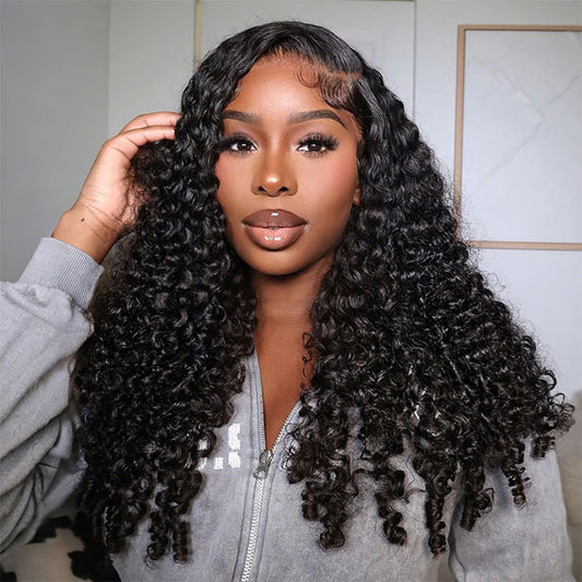 Vshow Burmese Curly Hair Half Wigs 250% Density With Finger Curly At End Flip Over Curly Human Hair Wigs