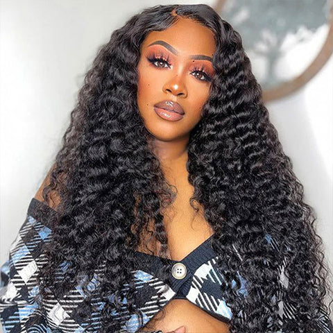 VSHOW Deep Wave Wigs 7x5 Pre Cut HD Lace 180% Density Thick Human Hair Wigs With Bleached Knots