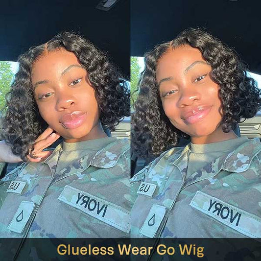 Deep Wave Short Bob Hair Pre-cut HD Lace Wear Go Glueless Wigs