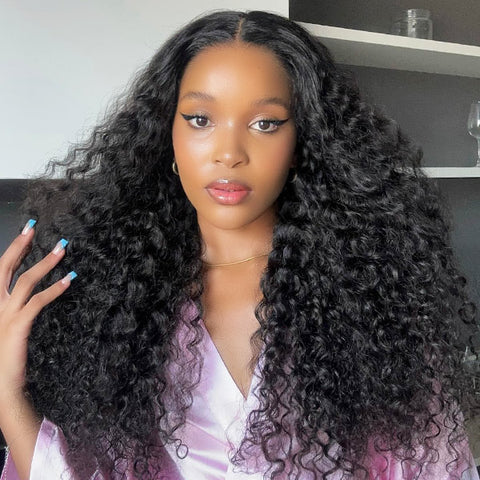 VSHOW Deep Wave Curly Hair Wigs 360 Lace Wigs With Pre Cut Edge And Bleached Knots