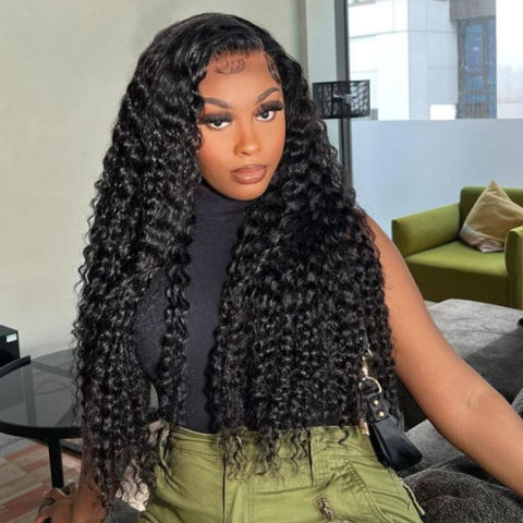 VSHOW HAIR Premium Deep Wave Human Hair 4x4 Lace Closure Wigs Natural Black