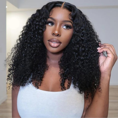 VSHOW HAIR Premium Deep Wave Human Hair 4x4 Lace Closure Wigs Natural Black