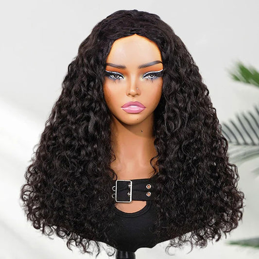 Vshow Indian Curly 3 In 1 Half Wigs Natural Blend Human Hair Wigs With Drawstring Flip Over Curly Hair Glueless Wigs
