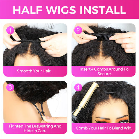 Vshow Burmese Curly Hair Half Wigs 250% Density With Finger Curly At End Flip Over Curly Human Hair Wigs
