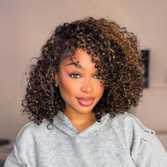 Vshow 3 In 1 Half Wigs Water Wave Highlight Glueless Human Hair Wigs Flip Over Curly Hair Wig