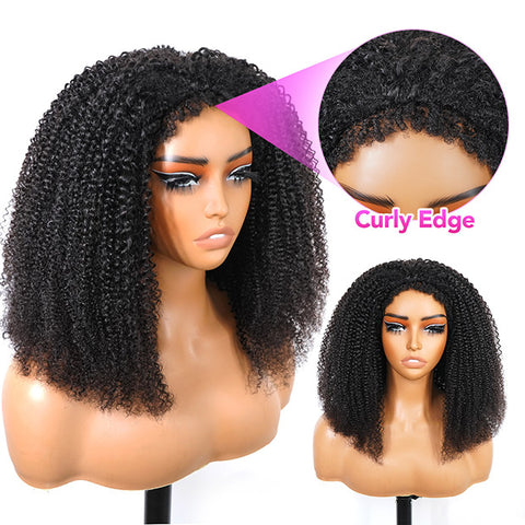 3 In 1 Half Wig With Elastic Band Afro Curly Human Hair Wigs Friendly To Beginners Natural Hairline