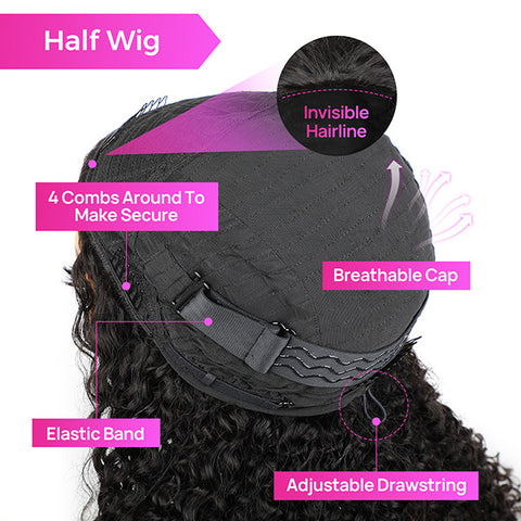 3 In 1 Half Wigs Water Wave Flip Over Human Hair Wigs Full Machiine Made Wigs With Natural Hairline