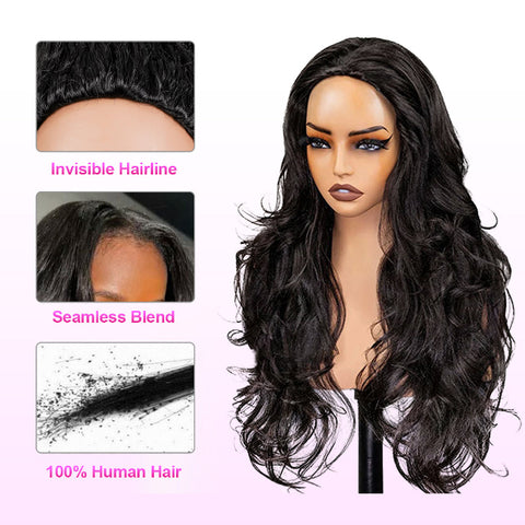 Pre Styled Butterfly Cut Layered Yaki Body Machine Made Human Hair Wigs With Drawstring 250% Density V Part Half Wig U Part Wig Available