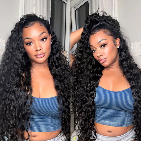 3 In 1 Half Wigs Water Wave Flip Over Human Hair Wigs Full Machiine Made Wigs With Natural Hairline