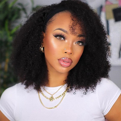 VSHOW 180% Density Afro Curly Headband Wigs Glueless Human Hair Wigs for Women