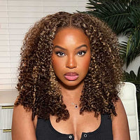 VSHOW Kinky Curly Hair Highlight Wig Wear Go Wigs Glueless 4x6 HD Lace Wigs 180% Density
