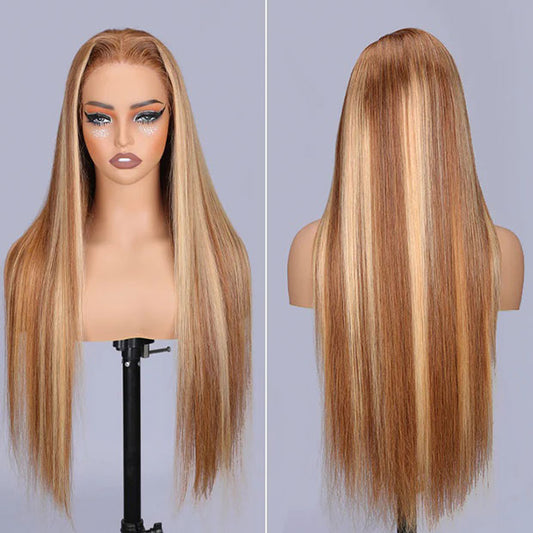 Vshow Straight Human Hair Wigs Ombre Highlight Wear Go Glueless Wigs 360 Pre Cut Lace Wigs