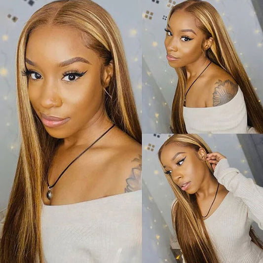 Vshow Straight Human Hair Wigs Ombre Highlight Wear Go Glueless Wigs 360 Pre Cut Lace Wigs
