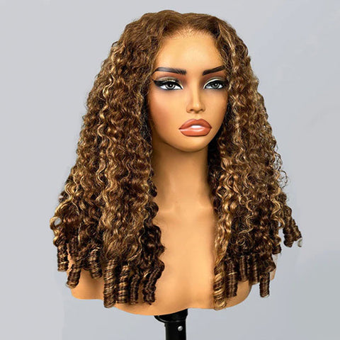 Vshow Ombre Highlight Burmese Curly Hair Wear Go Glueless Wigs 10X6 Pre Cut Lace Wigs With Drawstring