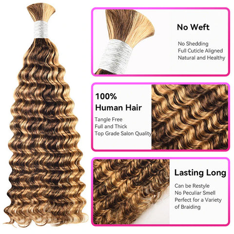 Ombre Highlight Deep Wave Hair Bulk For Boho Braiding Human Hair Styles No Weft Curly Hair Weaving