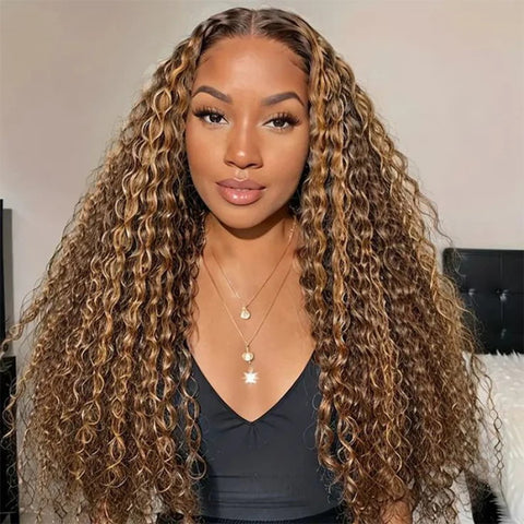 VSHOW HAIR Ombre Honey Blonde Highlight Lace Front Deep Wave Human Hair Wigs