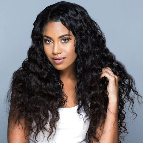 VSHOW Indian Curly Wear Go Glueless Human Hair Wigs Pre Bleached&Pre-cut Lace Front Hair Wigs With Drawstring 250% Density