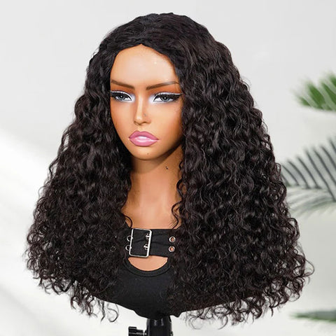 Vshow Indian Curly 3 In 1 Half Wigs Natural Blend Human Hair Wigs With Drawstring Flip Over Curly Hair Glueless Wigs