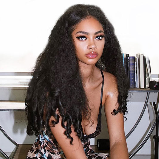 VSHOW Pre Styled Kinky Straight Burmese Curly V Part Human Hair Wigs 250% Density Natural Blend Curly Hair Wigs With Spiral Curls