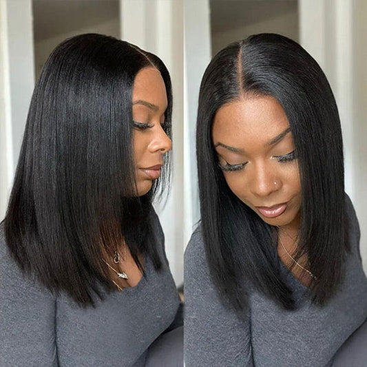 Layered Cut Yaki Straight Hair 9x6 T Part Lace Glueless Human Hair Wigs With Drawstring